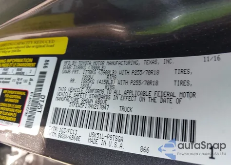 2017 Toyota Tundra Sr5 5.7L V8 из США, поврежденный, VIN 5TFEW5F17HX217047